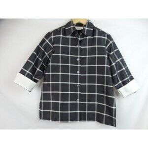 Linea by Louis Dell'Olio Women's Shirt XS Black Silk 3/4 Sleeve Button Down Top